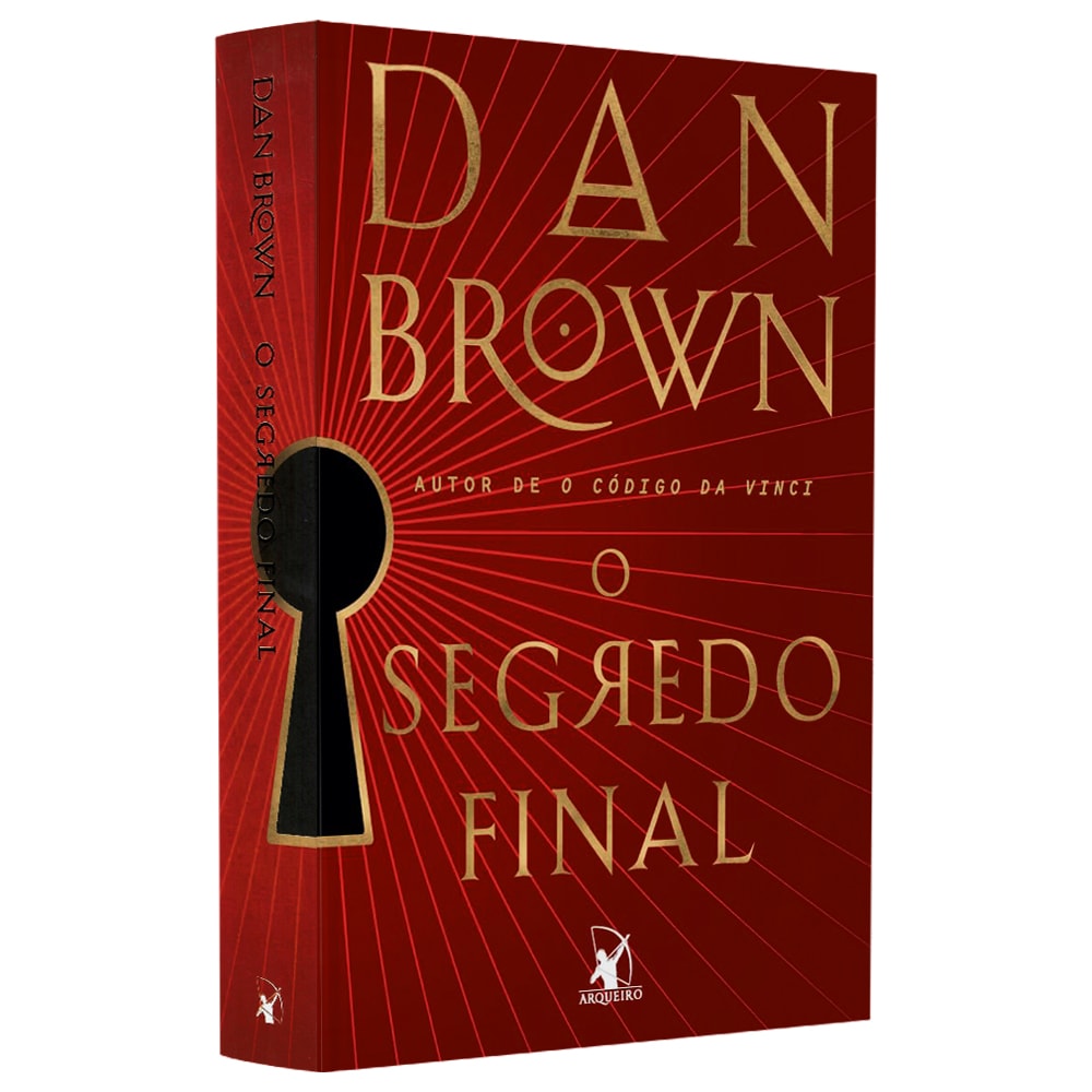 Livro O Segredo Final de Dan Brown, capa vermelha com buraco de fechadura dourado. — Plenitude