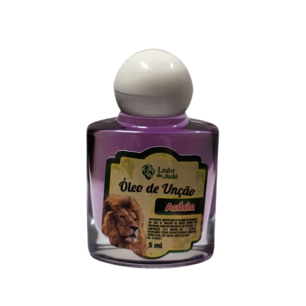 Óleo de Unção Leão de Judá Acácia, frasco de 8 ml, líquido roxo. — Plenitude