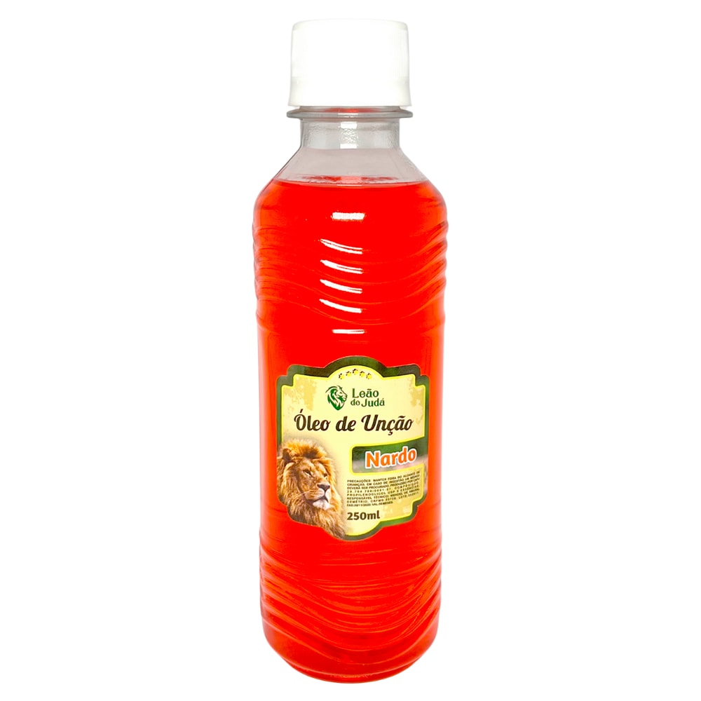 Óleo de Unção Leão de Judá Nardo, frasco de 250 ml, líquido vermelho. — Plenitude