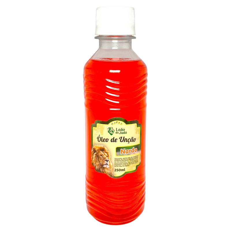 Óleo de Unção Leão de Judá Nardo, frasco de 250 ml, líquido vermelho. — Plenitude