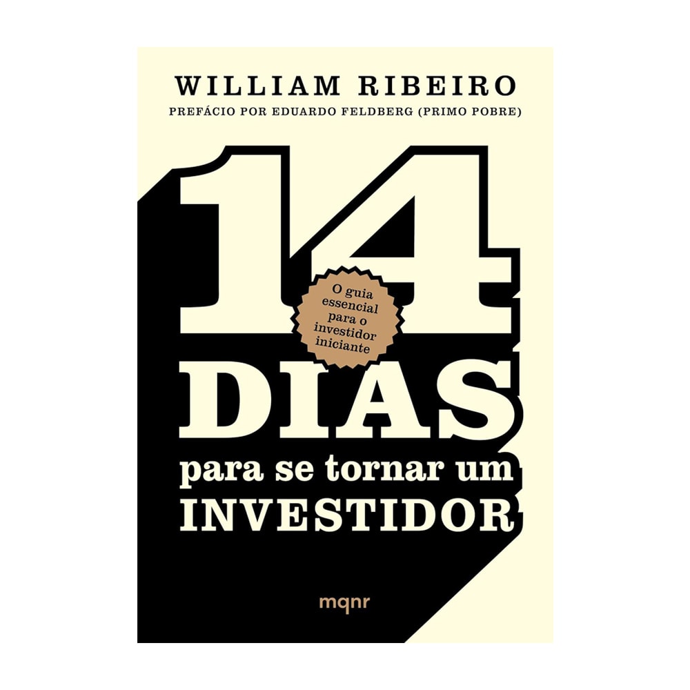 Livro 14 Dias Para se Tornar Um Investidor de William Ribeiro, capa branca com texto preto e amarelo. — Plenitude