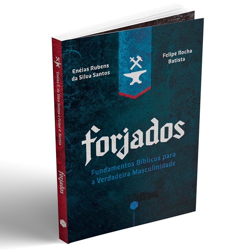 Livro Devocional Forjados, de Enéias Rubens e Felipe Rocha. Capa azul escura com símbolos de forja — Plenitude
