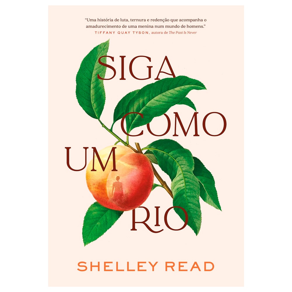 Livro Siga Como Um Rio de Shelley Read, capa com pêssego e silhueta de pessoa. — Plenitude