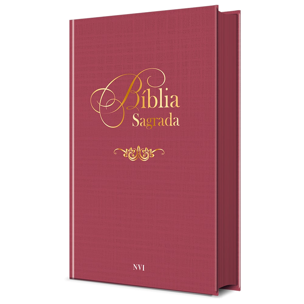 Bíblia Sagrada NVI capa dura vinho, com detalhes dourados e a inscrição "NVI" na parte inferior. — Plenitude