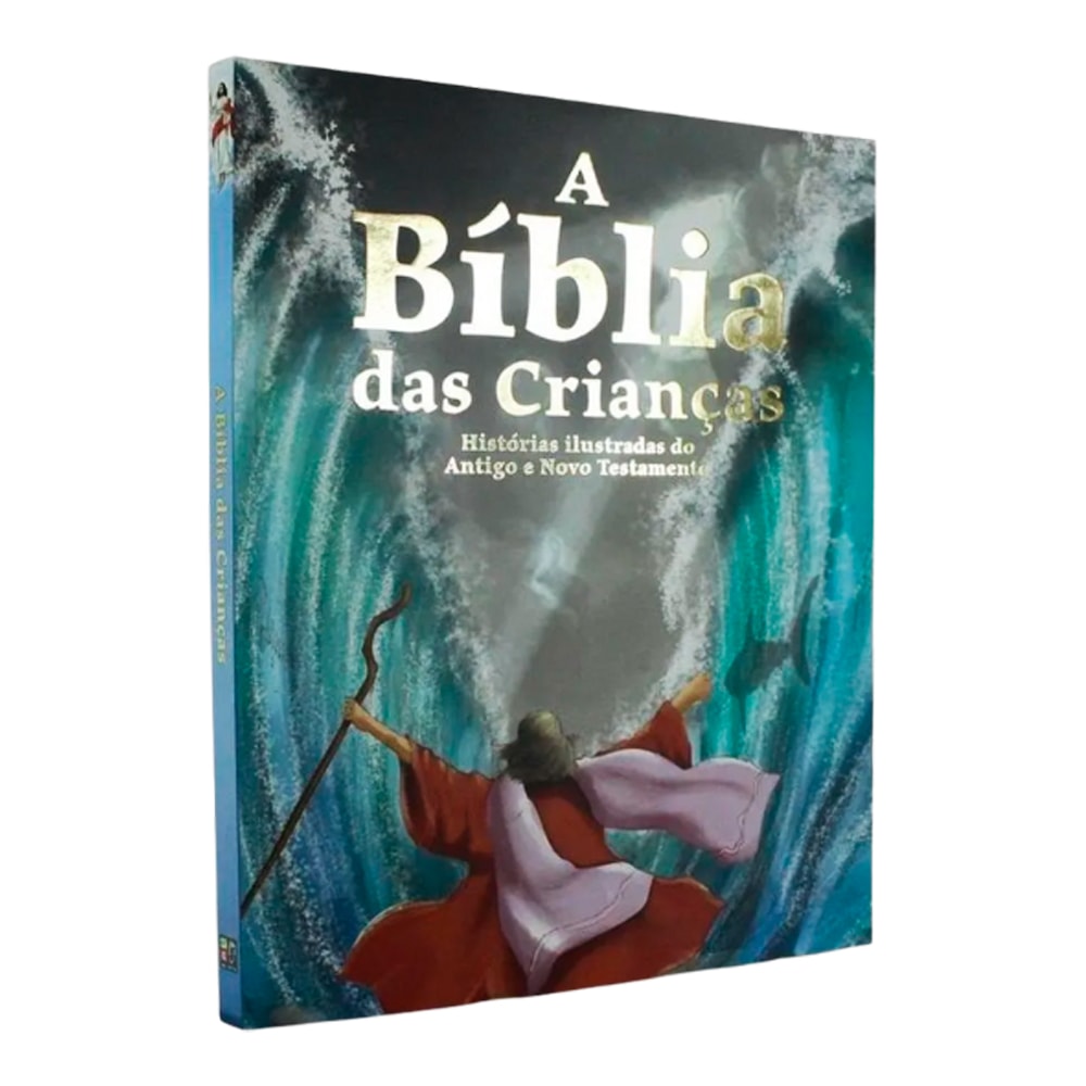 Livro "A Bíblia das Crianças" com capa ilustrada de Moisés abrindo o Mar Vermelho. — Plenitude