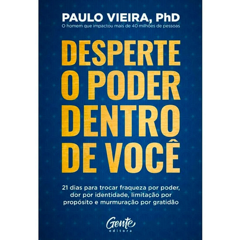 Livro de capa mole, "Devocional Desperte o Poder Dentro de Você | Paulo Vieira", com capa azul escura e letras douradas. — Plenitude