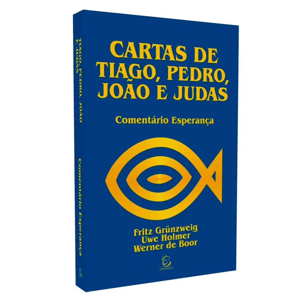 Livro Cartas de Tiago, Pedro, João e Judas Comentário Esperança de Fritz, capa azul com peixe dourado. — Plenitude