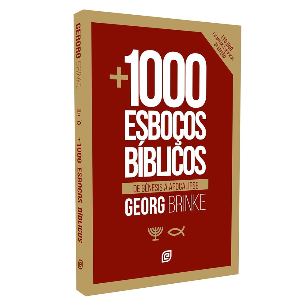 Livro Mais Mil Esboços Bíblicos de Georg Brinke 3ª Edição, capa vermelha com título branco. — Plenitude