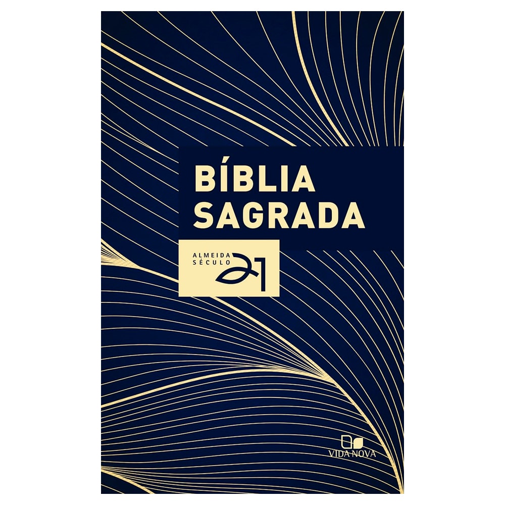 Bíblia Sagrada A21, capa azul-marinho com ramos dourados, letras médias, brochura. — Plenitude