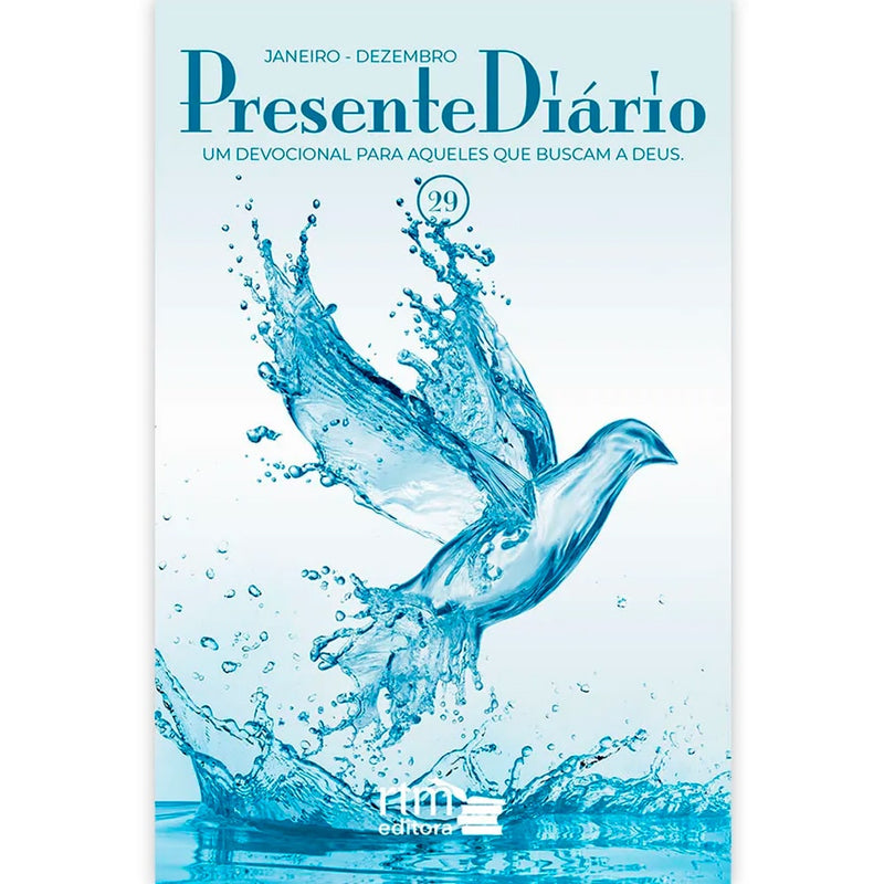 Devocional: Presente Diário Mini, Vol 29, capa pombo, 2026, com pomba em respingos de água — Plenitude