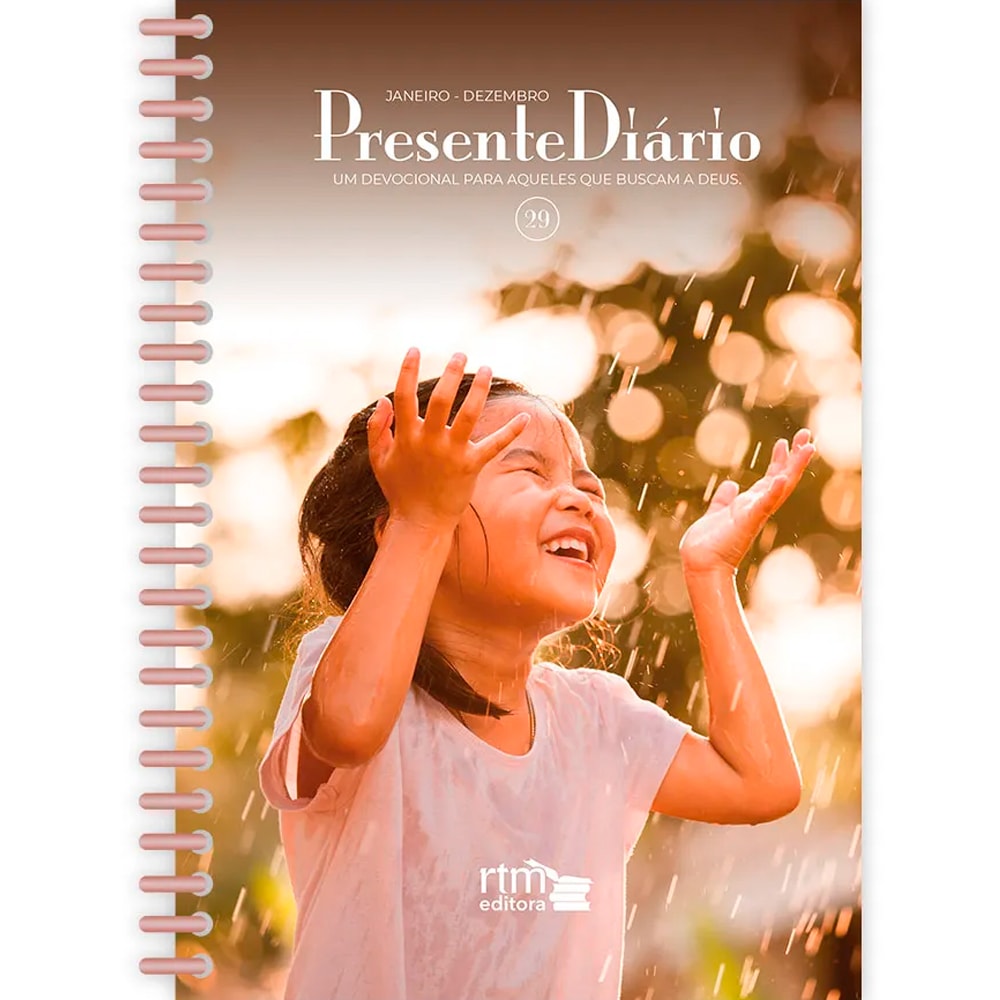 Devocional Presente Diário Espiral, Letra Grande, Vol 29, Capa Cria, com criança sorrindo na chuva. — Plenitude