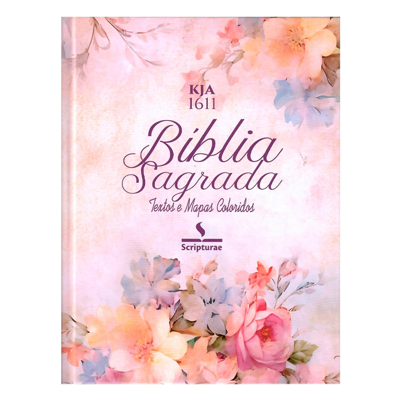Bíblia King James 1611 Rosa e Hortencia | Textos e Mapas Coloridos | Capa Dura