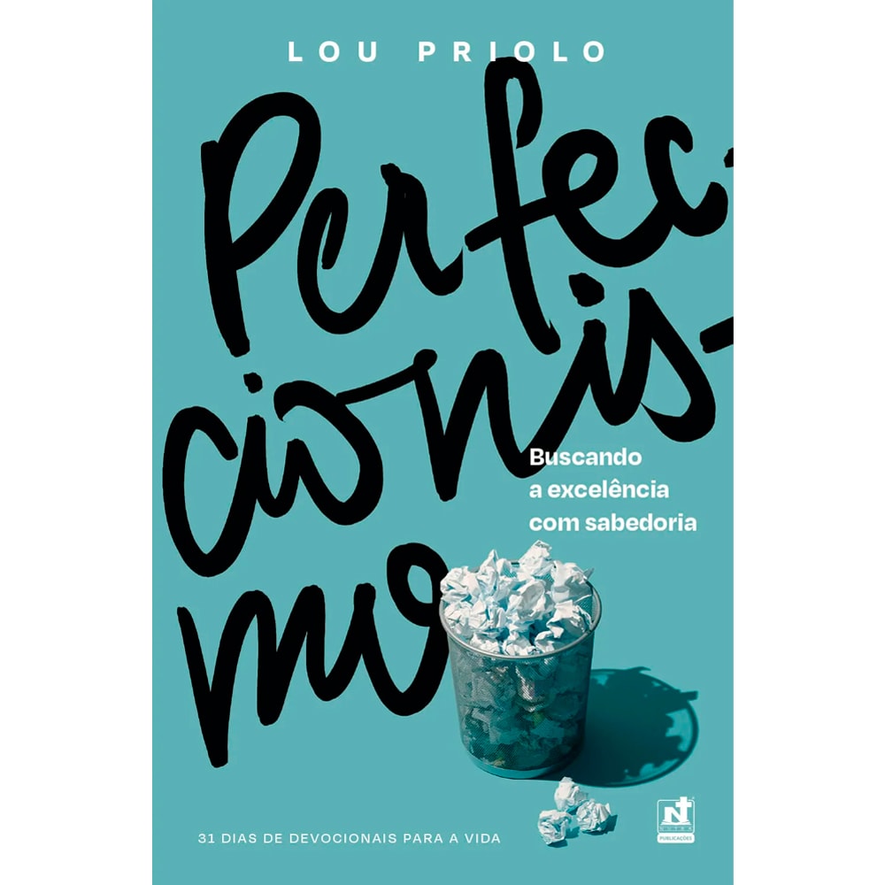 Livro Devocional Perfeccionismo de Lou Priolo, capa azul com texto em branco e amassado de papel. — Plenitude