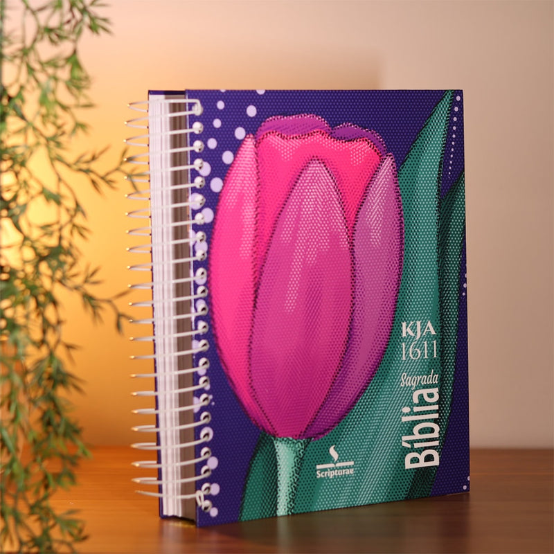 Bíblia King James 1611 Tulipa | Textos e Mapas Coloridos | Espiral