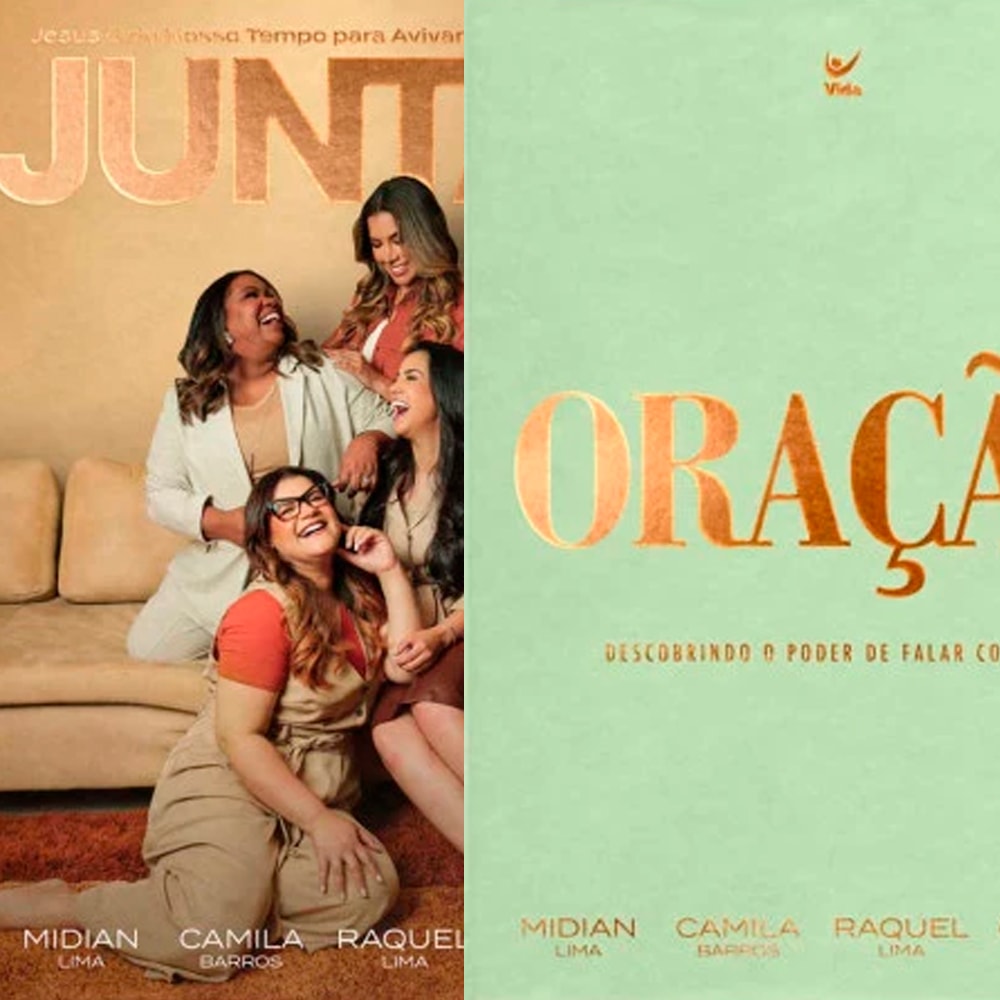 Kit Juntas + Oração | Midian Lima, Camila Barros, Raquel Lima e Gabrie: Livro Juntas com foto de mulheres e livro Oração verde-claro. — Plenitude