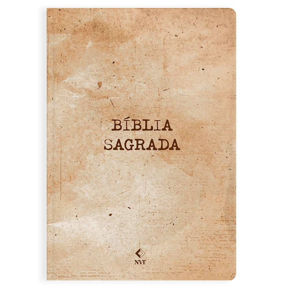 Bíblia Sagrada NVT, capa brochura bege com textura envelhecida e título marrom. — Plenitude
