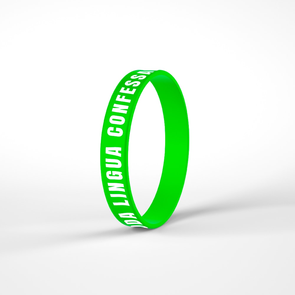Pulseira de Silicone Verde Neon Toda Língua Confessará com texto branco. — Plenitude