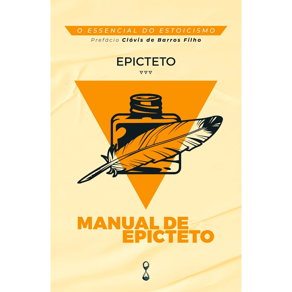 Livro Manual de Epicteto, Epicteto, capa amarela com pena e tinteiro. — Plenitude