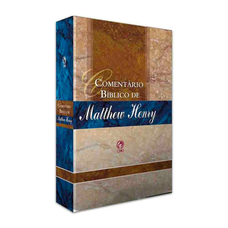 Livro "Comentário Bíblico de Matthew Henry Volume Único", capa com tons de azul, marrom e bege. — Plenitude