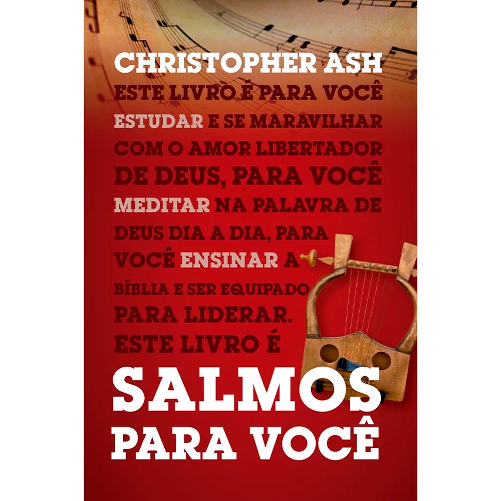 Livro "Salmos Para Você" de Christopher Ash, capa vermelha com texto em branco e harpa. — Plenitude