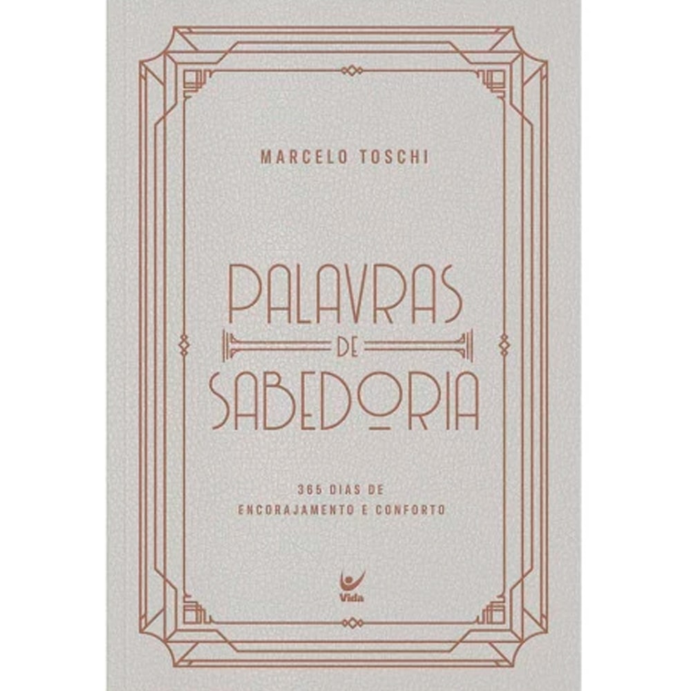 Livro "Devocional Palavras de Sabedoria 2026" de Marcelo Toschi, capa bege com moldura e letras em marrom. — Plenitude