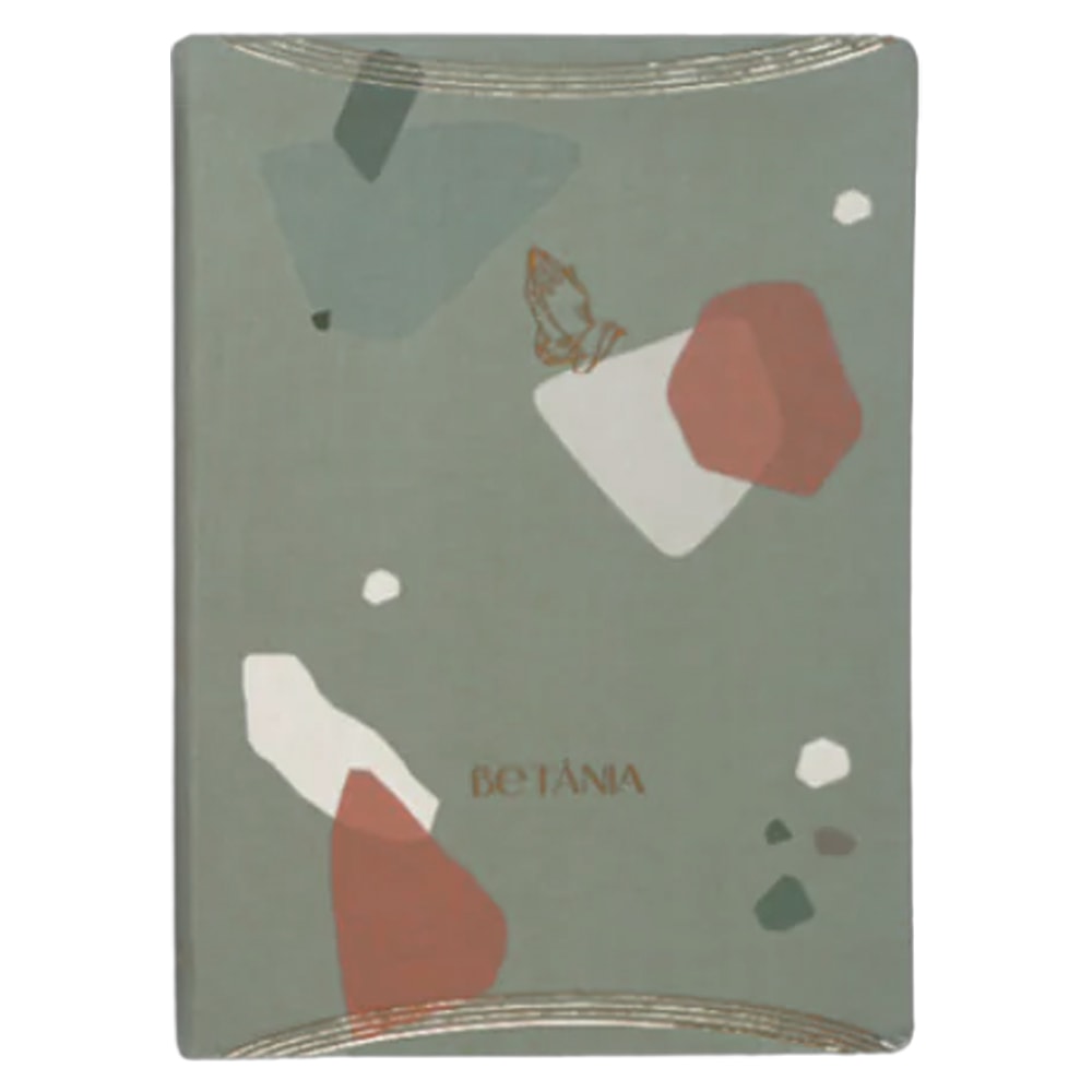 Journal de Oração Betânia Verde Terrazzo, capa verde com formas geométricas coloridas. — Plenitude