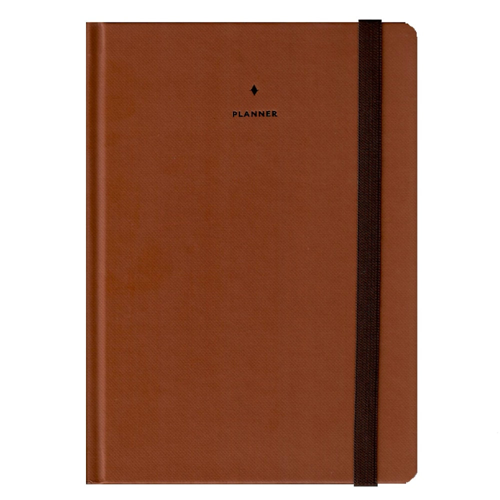 Purpose Planner Não Datado Semente, capa marrom lisa com elástico marrom escuro. — Plenitude