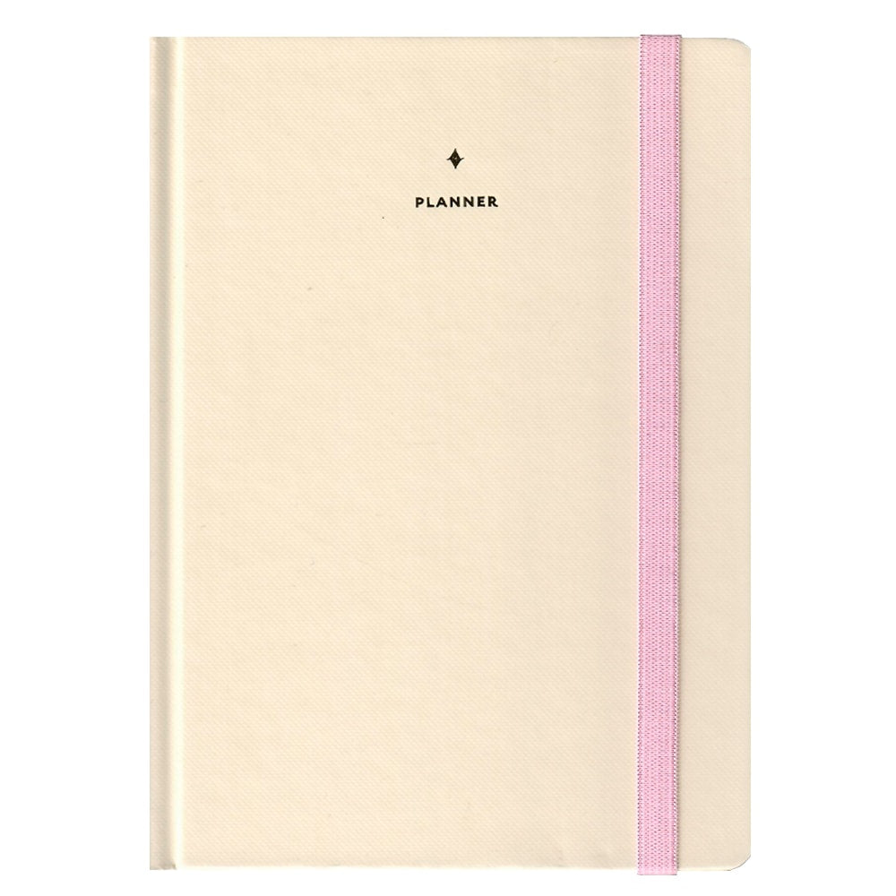 Purpose Planner Não Datado Florescer, capa creme lisa com elástico rosa claro. — Plenitude