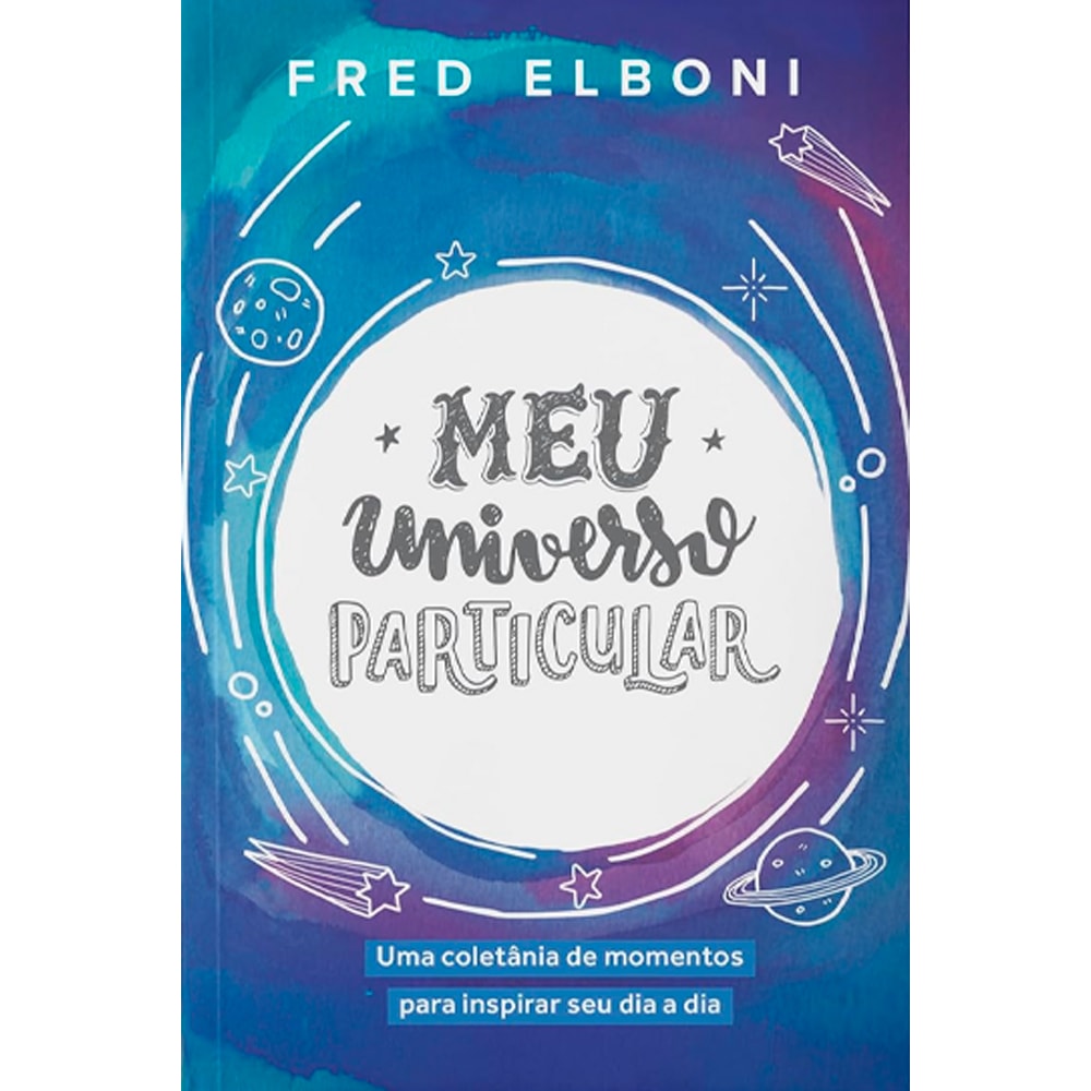 Livro Meu Universo Particular, capa azul e roxa com ilustrações de planetas e estrelas. — Plenitude
