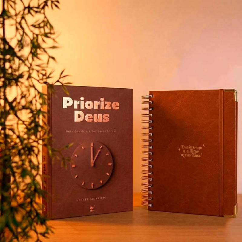 Kit Planner Meu Plano Perfeito | Capa Couro Clássica + Devocional Priorize Deus 2026 | Marrom | Mich