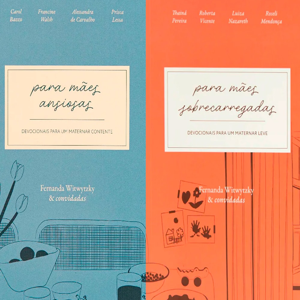 Kit Devocional Para Mães: "Ansiosas" azul e "Sobrecarregadas" laranja, com ilustrações. — Plenitude