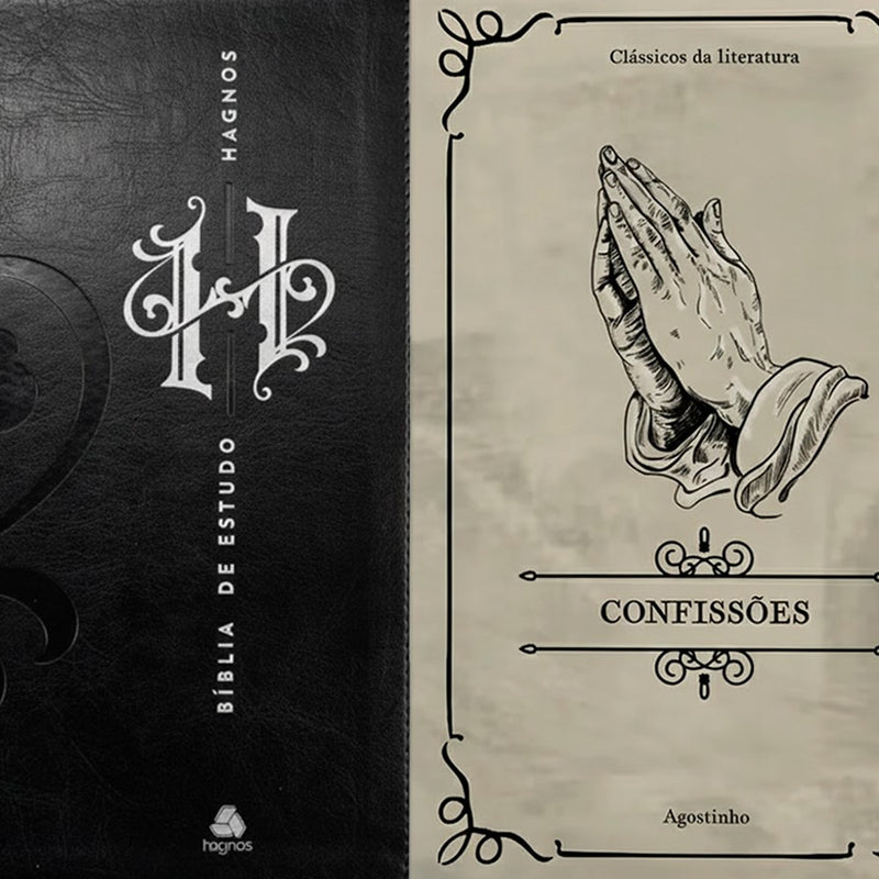 Kit Bíblia de Estudo Hagnos | King James | Capa Luxo Preta + Confissões | Clássicos da Literatura |