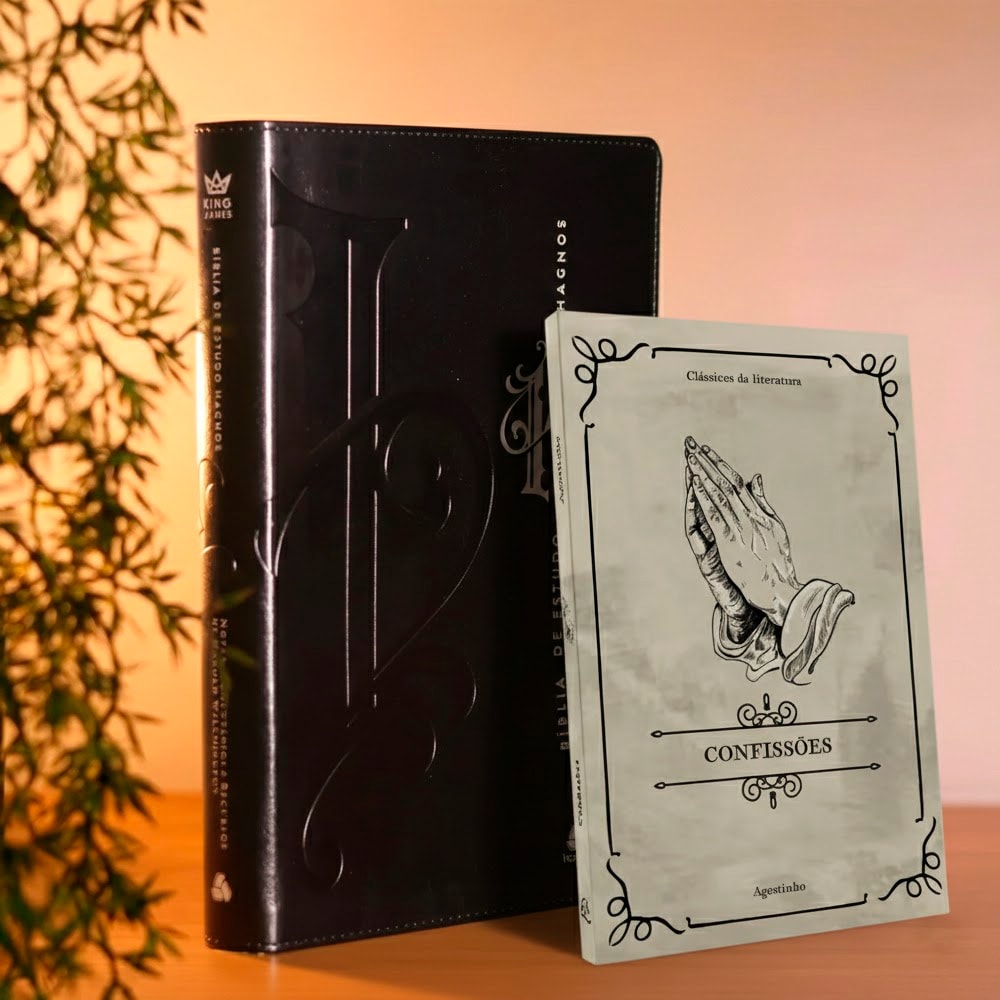 Kit Bíblia de Estudo Hagnos | King James | Capa Luxo Preta + Confissões | Clássicos da Literatura |