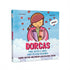 Livro infantil Dorcas, capa azul com desenho de menina costurando, bilíngue. — Plenitude