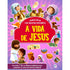 Livro infantil "A Vida de Jesus" com adesivos brilhantes, capa colorida ilustrada com cenas bíblicas. — Plenitude.