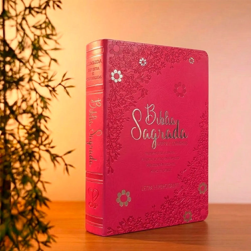 Bíblia Sagrada Floral Margarida | ARC | Hipergigante | Harpa Avivada e Corinhos | Capa Luxo Pink