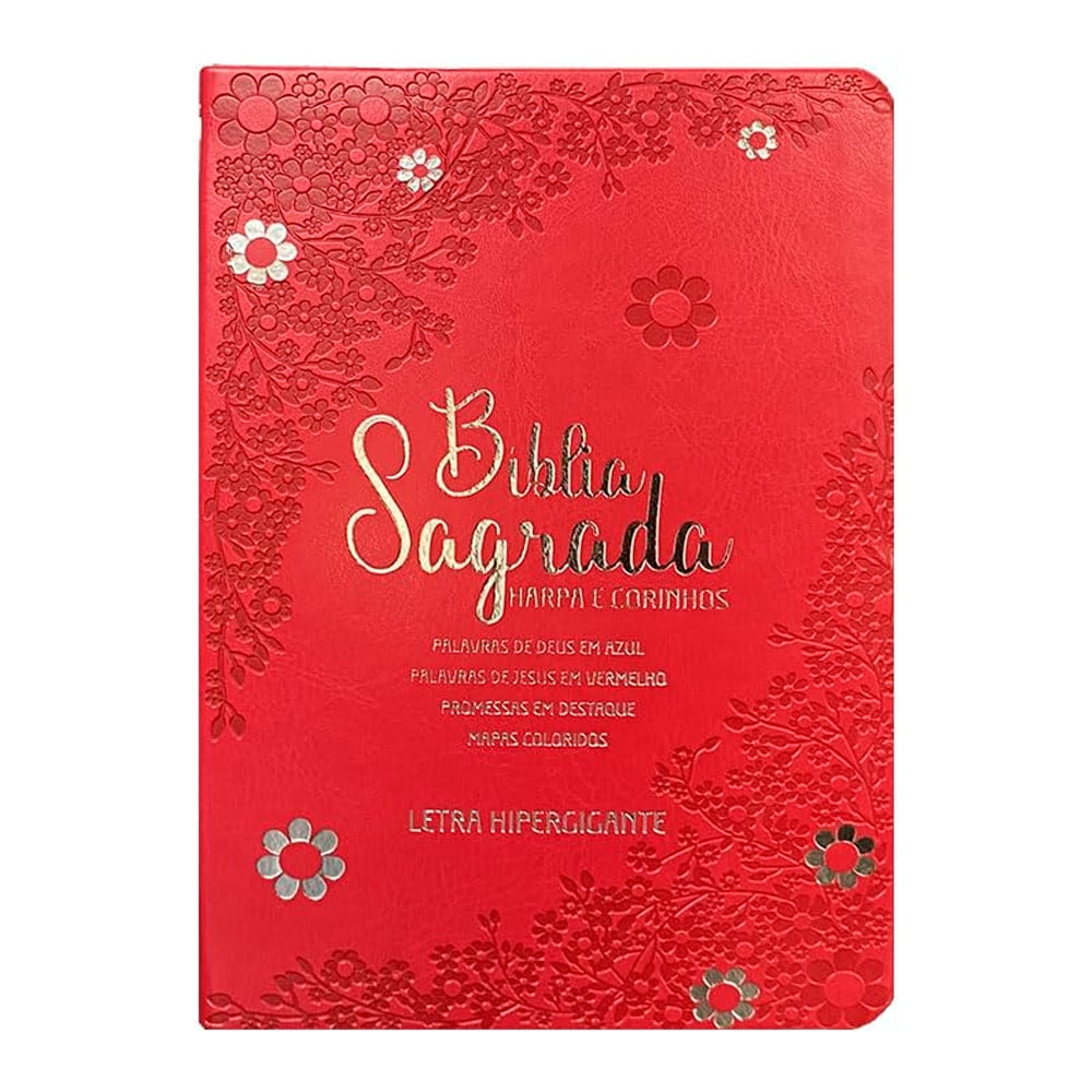 Bíblia Sagrada Floral Margarida | ARC | Hipergigante | Harpa Avivada e Corinhos | Capa Luxo Vermelho