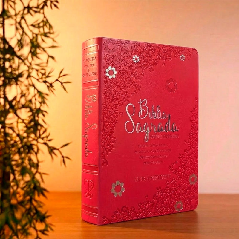 Bíblia Sagrada Floral Margarida | ARC | Hipergigante | Harpa Avivada e Corinhos | Capa Luxo Vermelho