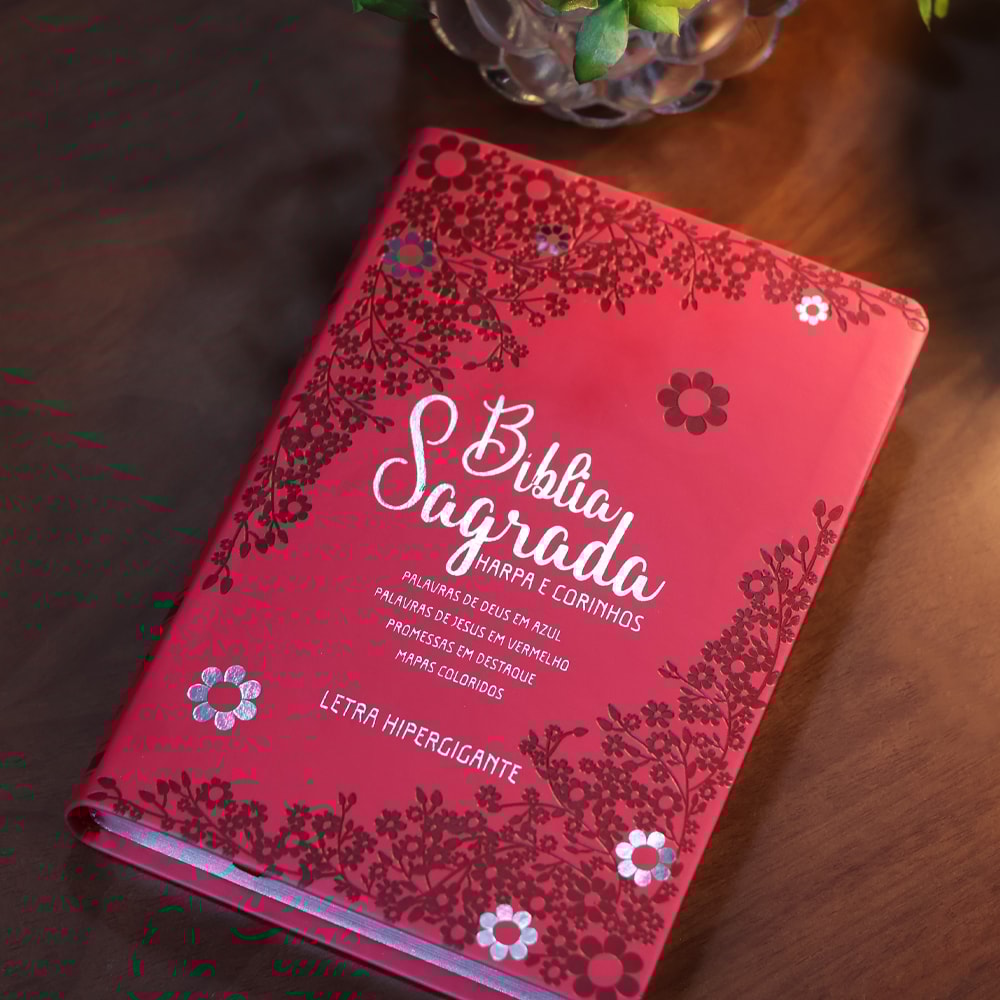 Bíblia Sagrada Floral Margarida | ARC | Hipergigante | Harpa Avivada e Corinhos | Capa Luxo Vermelho