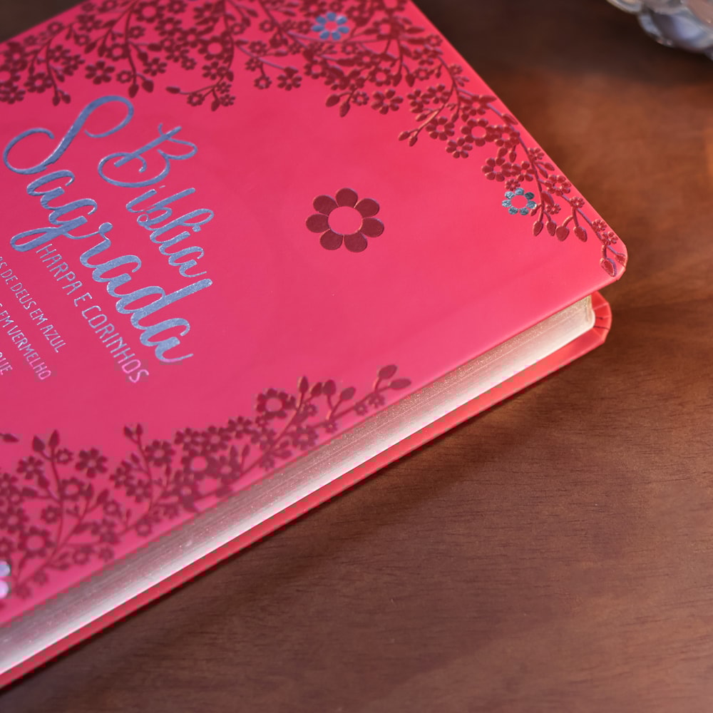 Bíblia Sagrada Floral Margarida | ARC | Hipergigante | Harpa Avivada e Corinhos | Capa Luxo Vermelho