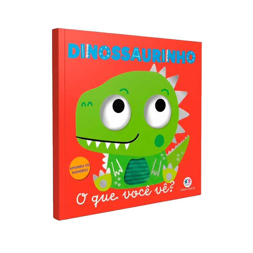Livro Cartonado Dinossaurinho | O Que Você Vê?, Ciranda Cultural, livro infantil vermelho com dinossauro verde. — Plenitude