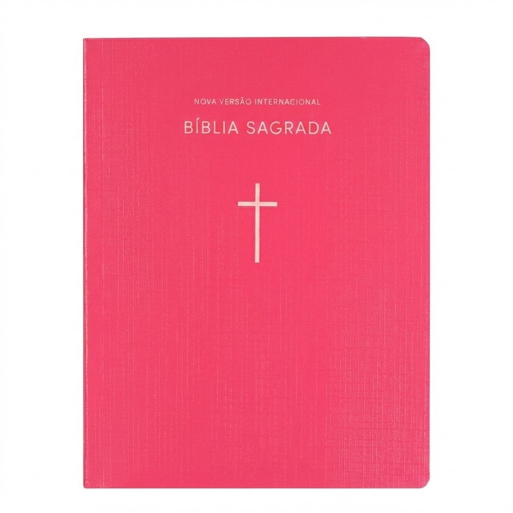 Bíblia Sagrada NVI, capa brochura rosa com cruz, letra normal. — Plenitude