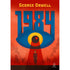 Capa do livro "1984" de George Orwell, com título em azul e olho centralizado em fundo vermelho. — Plenitude