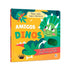 Livro sonoro Amigos Dinos. Capa com ilustração de dinossauro e elementos da natureza. — Plenitude