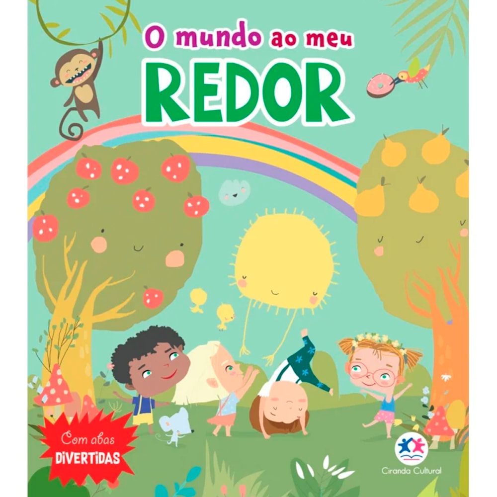 Livro infantil "O Mundo Ao Meu Redor", capa colorida com crianças e elementos da natureza. — Plenitude