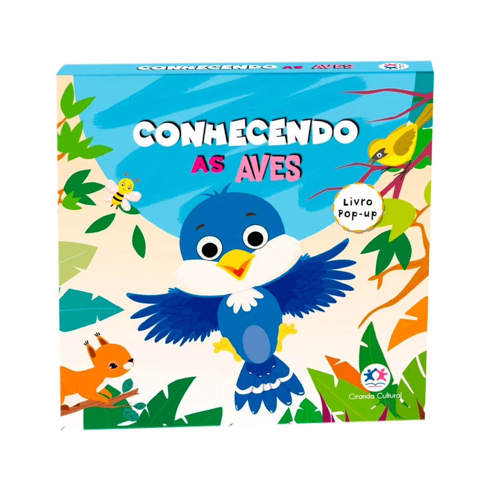 Livro infantil "Conhecendo as Aves" com capa azul e ilustração de pássaro azul. — Plenitude