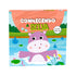 Livro pop-up "Conhecendo a Selva", capa colorida com um hipopótamo em um lago. — Plenitude