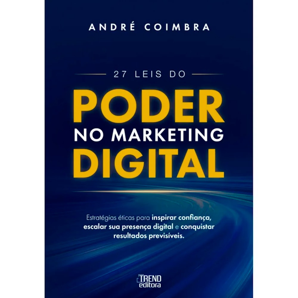 Livro "27 Leis do Poder no Marketing Digital" de André Coimbra, capa azul escura com texto em amarelo. — Plenitude
