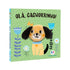 Livro infantil "Olá Cachorrinho" com dedoche, capa verde clara com um cachorrinho de pelúcia. — Plenitude