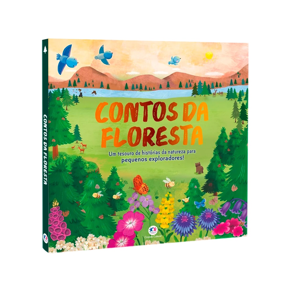 Livro infantil Contos da Floresta de Melanie Joyce, capa verde com paisagem de floresta e animais. — Plenitude